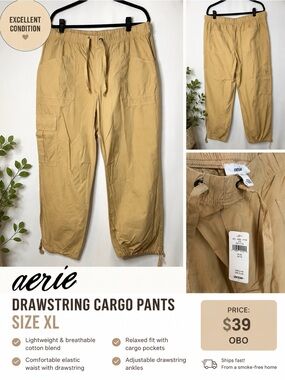aerie Men's Drawstring Cargo Pants — Khaki/Tan